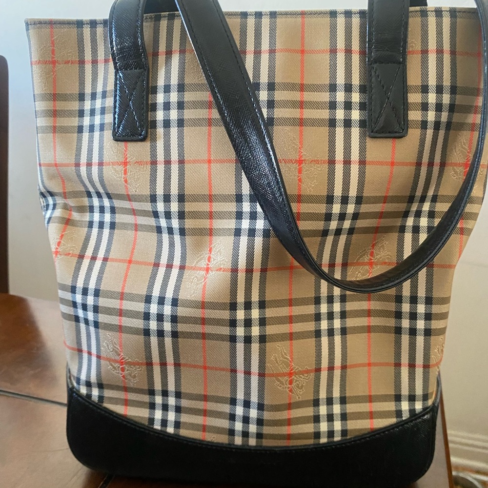 Burberry Beige and Black Plaid Shoulder Bag